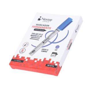 Marcador Nextep Permanente Cuerpo Aluminio Punta Gruesa Cincel 4mm Azul C/6