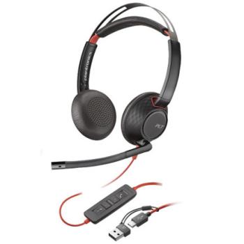 POLY Auriculares estéreo Blackwire 5220 + conector de 3.5 mm + adaptador USB-C/A