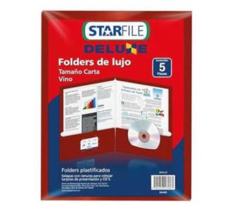 Folder StarFile Plastificado Tamaño Carta Color Vino 23.5 x 29.5 cm C/5 Piezas