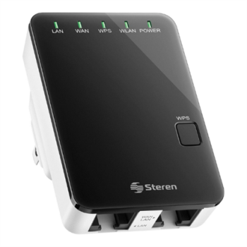Repetidor y Punto Acceso Steren Wi-Fi Pared 2.4 GHz 17m Cobertura Color Negro