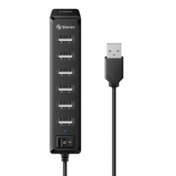 Hub Steren USB 7 Puertos con Eliminador de 2A Color Negro