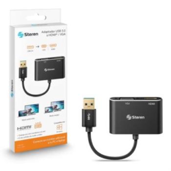 Adaptador Steren USB 3.0 a HDMI/VGA Color Negro