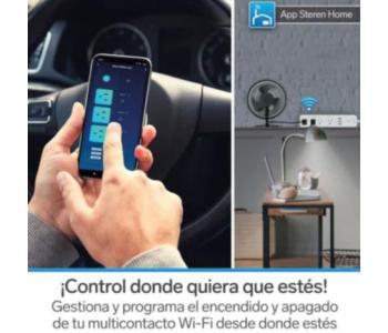 Barra Steren Multicontacto Wi-Fi de 4 Salidas Horizontales y Triple Cargador USB Color Blanco
