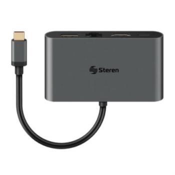 Adaptador Steren USB C a HDMI/USB 3.0/USB C/RJ45 Color Negro