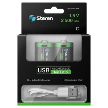 Paquete de Baterías Steren Li-ion Recargables USB-C 1.5Vcc 2500mAh