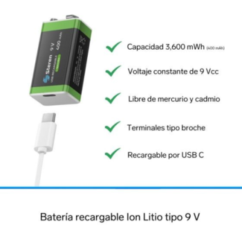Bateria Recargable Steren LI-Ion 9V DE  400mAH
