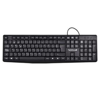 TECLADO ALAMBRICO TECHZONE BASICO NEGRO DE ABS 105 TECLAS QWERTY LONGITUD DE CABLE DE 1.35 m INDICADORES NUMERICO