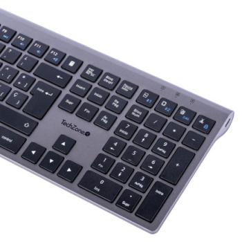 Teclado TechZone Hefestos Recargable Multipunto Bluetooth 10m de Alcance Color Plata