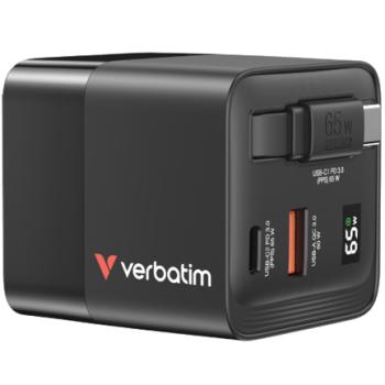Cargador Verbatim GaN 65W de Cable retráctil