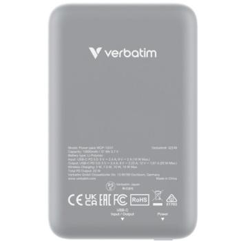 Cargador Verbatim Charge and Go Magnetico Inalámbrico Power Bank 10000 mAh Gris