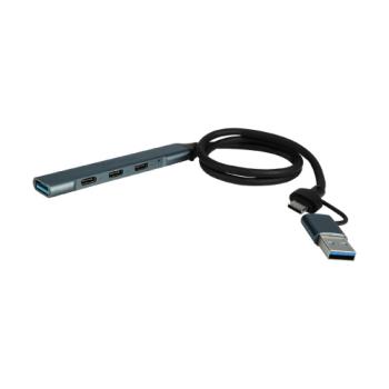 CONCENTRADOR HUB VORAGO HU-205 SLIM 3 TIPO C + 1 USB 3.0 ADAPTADOR C Y USB