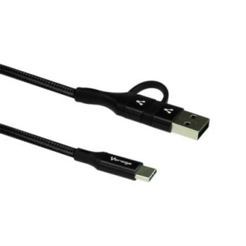Cable Vorago CAB-126 Tipo C a Tipo C con Adaptador a USB-A 60W Carga Rápida 1m Color Negro