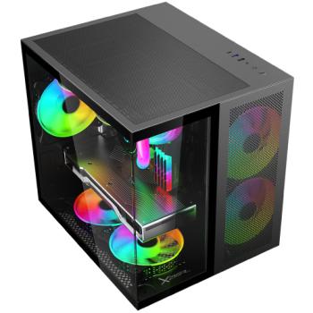 Gabinete Xzeal CUBO Mini-Tower Micro-ATX/Mini-ITX USB 2.0/3.0 sin Fuente 3 Ventiladores Instalados Negro