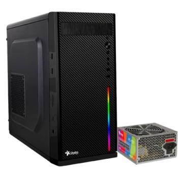 Gabinete Oficina Secai Micro Tower Stylos 2xUSB 1.0 1xUSB 3.0 puerto 3.5mm RGB con fuente de poder 550W
