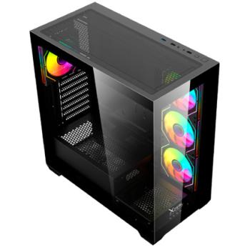 Gabinete Gamer Mid Tower Xzeal  ATX Panel Der. Vidrio + Metal 2xUSB1.0 + 1xUSD3.0 + 3.5 mm + 4 ARGB Fans + 1 HUB Negro