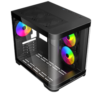 Gabinete Curvo Xzeal M-ATX/ITX 2x USB 2.0 + 1x USB 3.0 + 3.5 mm + 3 Ventiladores RGB Negro