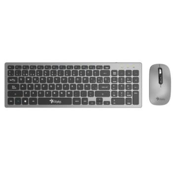 Kit Teclado y Mouse Inalámbrico Stylos Recargable 2 en 1 Gris Teclado 96% Membrana 96 Teclas Conexión USB