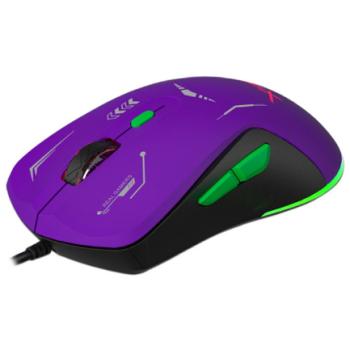 Mouse Gamer XZ-401 RGB 7 200 Dpi 6 botones Conexion USB 1.5m Morado-Verde