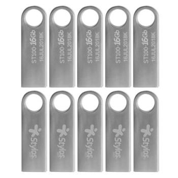 Kit 10 Memorias USB Stylos ST100 16GB Conexion Tipo A 2.0 Metalica Plata