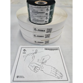 Pulseras Zebra de poliester 1x11 pulg TT Z-Band 4000 Nucleo 3pulg  530pzs/Cja con 3 Rollos + cinta de resina 5095