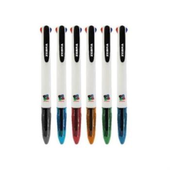 Bolígrafo Zebra 4 Color Retráctil Punto Mediano 1.0mm Colores Negro-Azul-Rojo-Verde C/12 Pzas