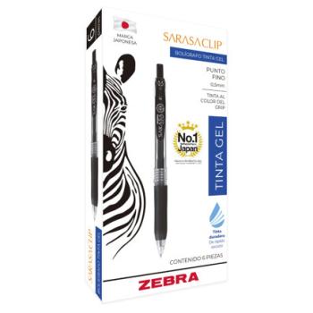 Boligrafo Zebra Sarasa Clip rollerball retractil punto fino 0.5 tinta gel color azul caja c/6