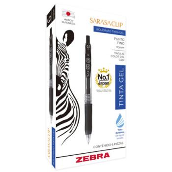 Boligrafo Zebra Sarasa Clip rollerball retractil punto fino 0.5 tinta gel color rojo caja c/6