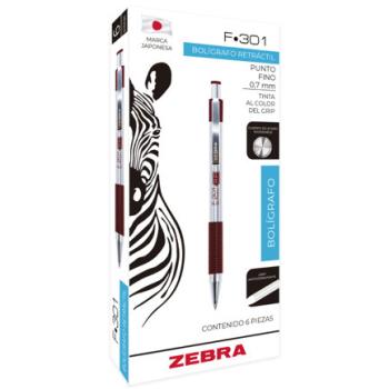 Boligrafo Zebra F-301 grip punto fino tinta verde cuerpo de acero caja c/6