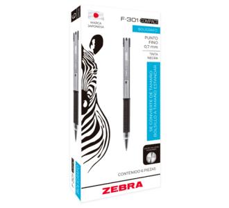 Bolígrafo Zebra F-301 Retráctil Metálico Punto Fino 0.7mm Color Negro C/6 Pzas