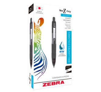 Bolígrafo Zebra Mini Z-Grip Retráctil Punto Mediano 1.0mm Color Negro C/6 Pzas