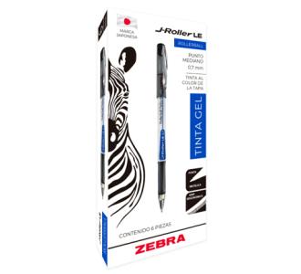 Bolígrafo Zebra J-Roller LE Punto Mediano 0.7mm Tinta Gel Color Negro C/6 Pzas