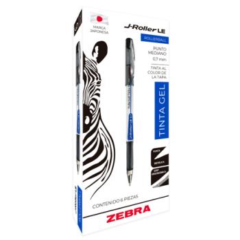 Bolígrafo Zebra J-Roller LE Punto Mediano 0.7mm Tinta Gel Color Negro C/6 Pzas
