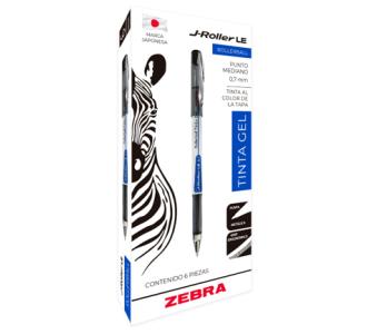 Bolígrafo Zebra J-Roller LE Punto Mediano 0.7mm Tinta Gel Color Azul C/6 Pzas