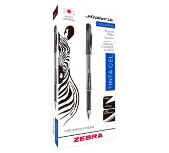 Bolígrafo Zebra J-Roller LE Punto Fino 0.5mm Tinta Gel Color Negro C/6 Pzas