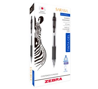 Bolígrafo Zebra Sarasa Retráctil Punto Mediano 0.7m Tinta Gel Color Negro C/6 Pzas
