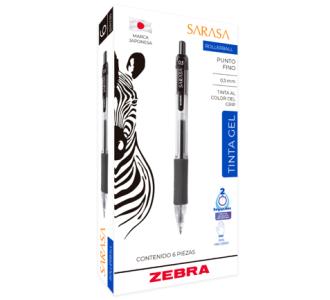 Bolígrafo Zebra Sarasa Retráctil Punto Fino 0.5mm Tinta Gel Color Negro C/6 Pzas