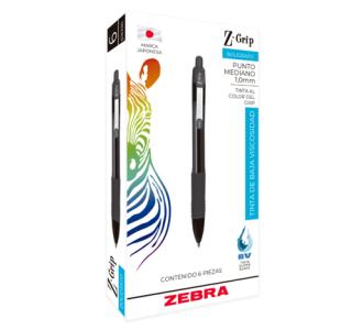 Boligrafo Zebra Z-Grip Punto Med 1mm Color Negro C/6pz