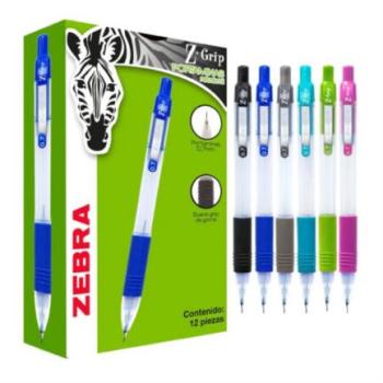 Lapicero Zebra Z-Grip Retráctil 0.7mm Color Negro C/12 Pzas