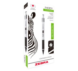 Lapicero Zebra M-301 Retráctil Punto 0.5mm C/6 Pzas