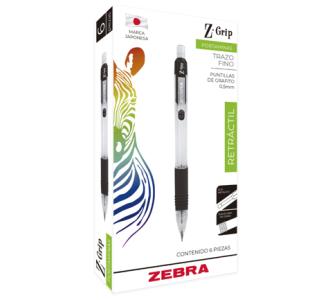 Lapicero Zebra Grip Negro 0.5mm Caja C/6 Pzas