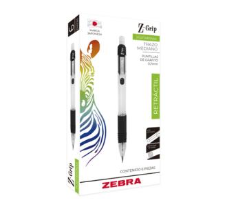 Lapicero Zebra Z-Grip Retráctil 0.7mm Color Negro C/6 Pzas