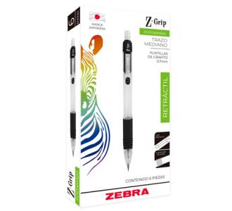 Lapicero Zebra Z-Grip Retráctil 0.7mm Color Azul C/6 Pzas