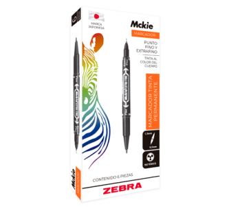 Marcador Permanente Zebra Mckie Doble Punta Fina/Extra Fina Color Negro C/6 Pzas
