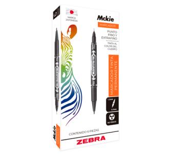 Marcador Permanente Zebra Mckie Doble Punta Fina/Extra Fina Color Azul C/6 Pzas